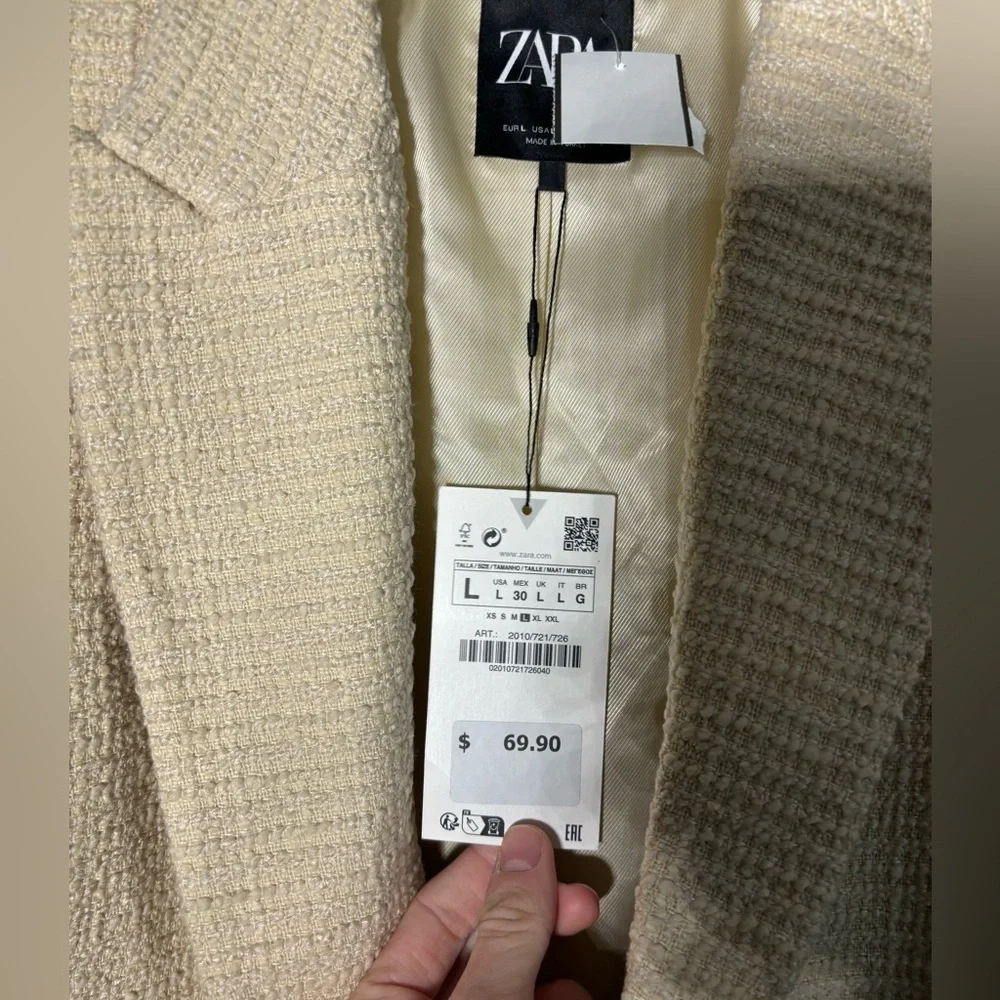 Zara Textured Cream Cropped Blazer Women’s Size Large - Picture 4 of 4